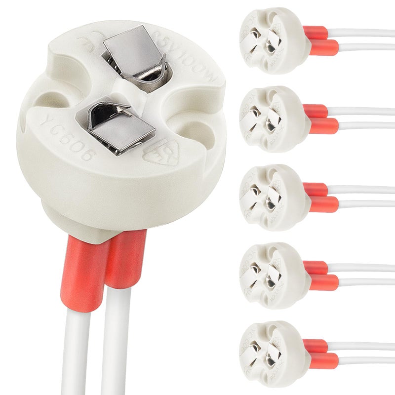 DiCUNO G4, GU5.3 Bi-Pin Ceramic Base Socket, MR16, MR11 Halogen Incandescent LED Bulb Holder Wire Connector (6pcs) - Image 1